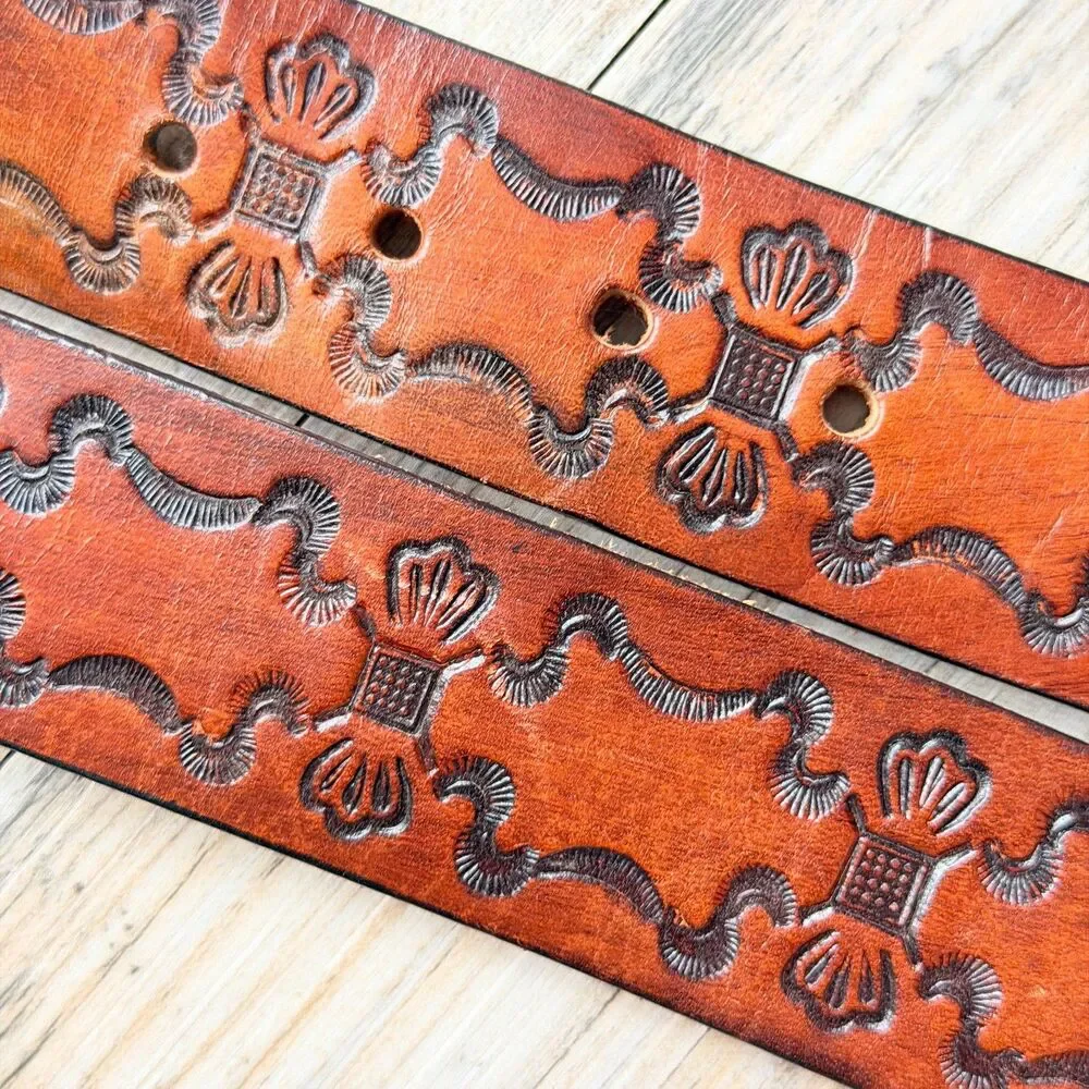 Vintage Lowenbrau Beer Leather Belt Size 36 Embossed Western Brass Buckle Miller